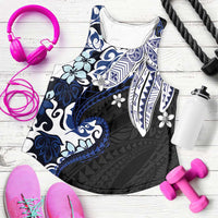 Monstera Plumeria Flowers Blue Women Racerback Tank Polynesian Pattern LT01 Blue - Polynesian Pride