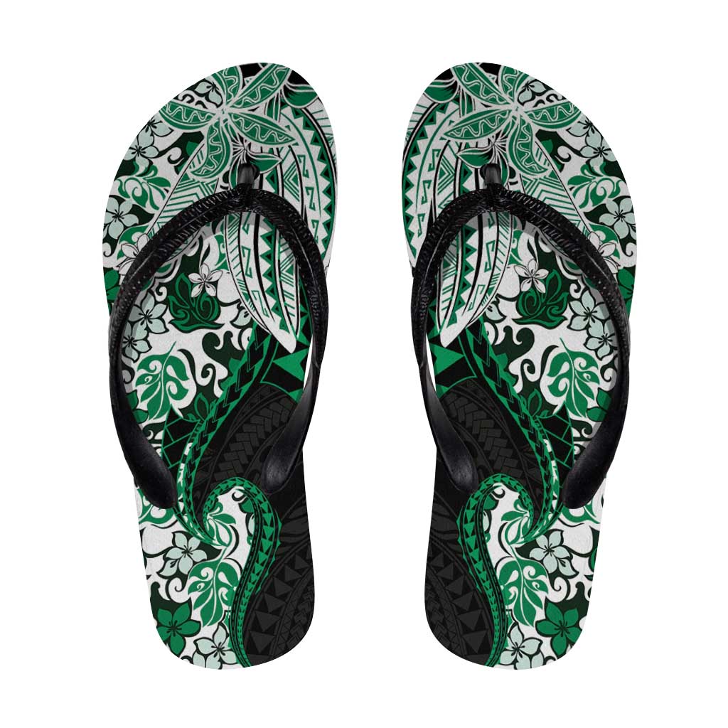Monstera Plumeria Flowers Green Flip Flops Polynesian Pattern LT01 Green - Polynesian Pride