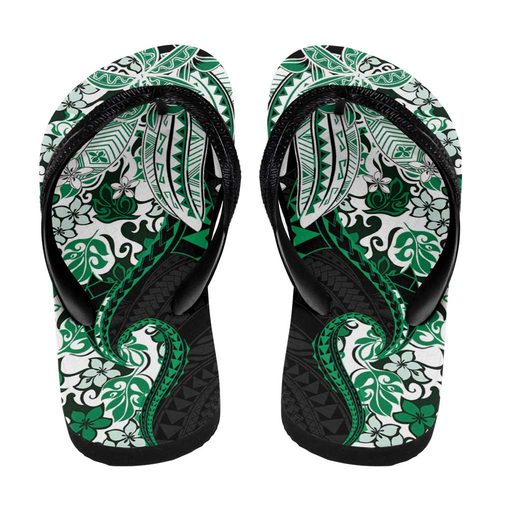 Monstera Plumeria Flowers Green Flip Flops Polynesian Pattern LT01 - Polynesian Pride