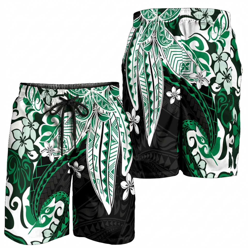 Monstera Plumeria Flowers Green Shorts for Men Polynesian Pattern LT01 - Polynesian Pride