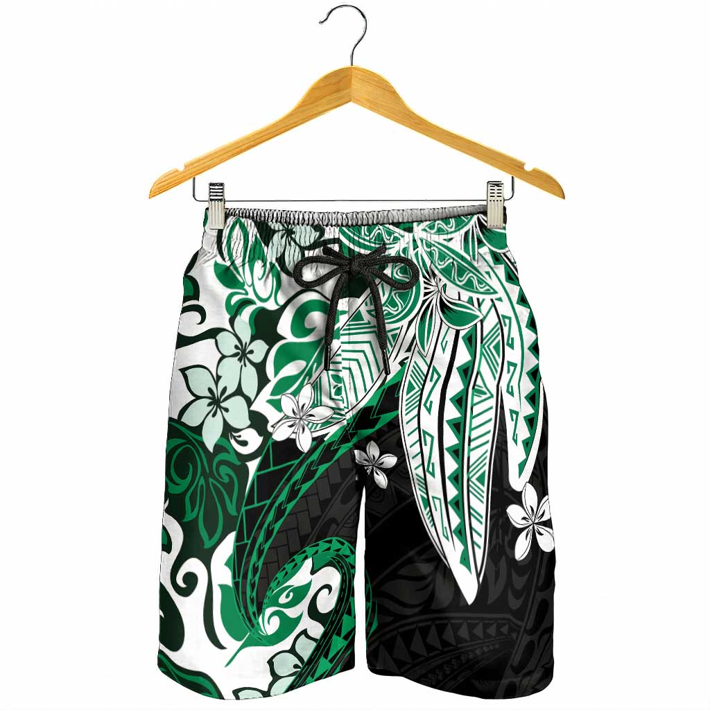 Monstera Plumeria Flowers Green Shorts for Men Polynesian Pattern LT01 - Polynesian Pride