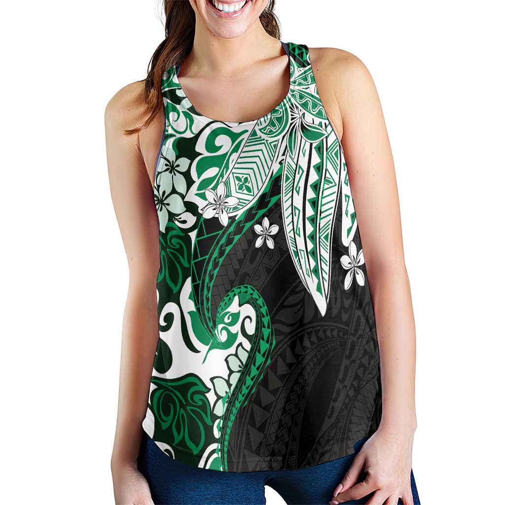 Monstera Plumeria Flowers Green Women Racerback Tank Polynesian Pattern LT01 - Polynesian Pride