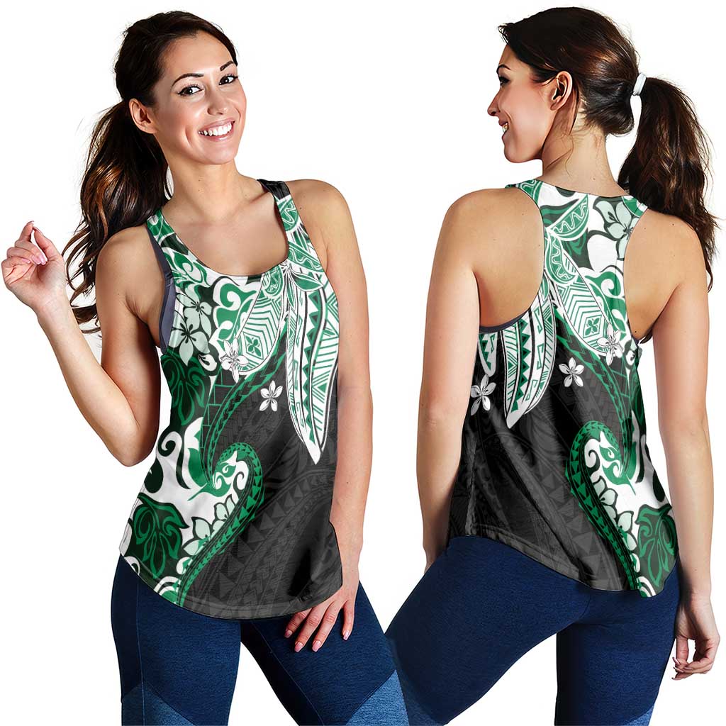 Monstera Plumeria Flowers Green Women Racerback Tank Polynesian Pattern LT01 - Polynesian Pride