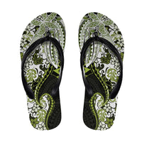 Monstera Plumeria Flowers Olive Green Flip Flops Polynesian Pattern LT01 Green - Polynesian Pride
