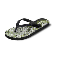 Monstera Plumeria Flowers Olive Green Flip Flops Polynesian Pattern LT01 - Polynesian Pride
