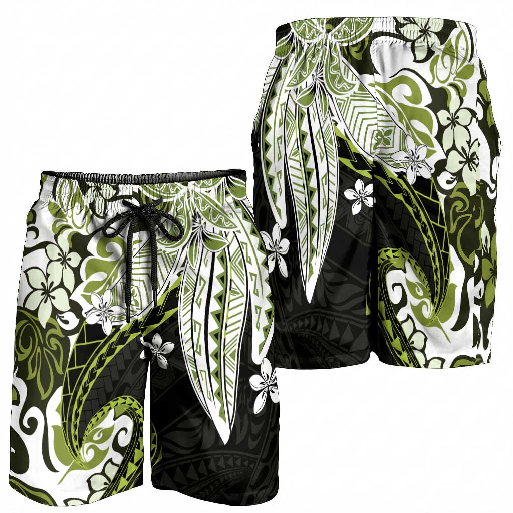 Monstera Plumeria Flowers Olive Green Shorts for Men Polynesian Pattern LT01 - Polynesian Pride