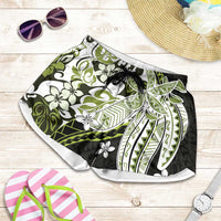Monstera Plumeria Flowers Olive Green Shorts for Women Polynesian Pattern LT01 Green - Polynesian Pride