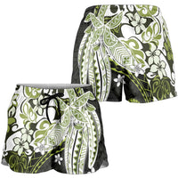 Monstera Plumeria Flowers Olive Green Shorts for Women Polynesian Pattern LT01 - Polynesian Pride