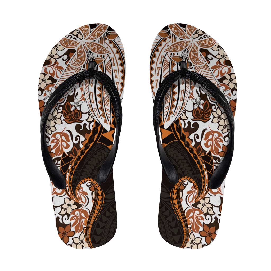 Monstera Plumeria Flowers Orange Flip Flops Polynesian Pattern LT01 Orange - Polynesian Pride