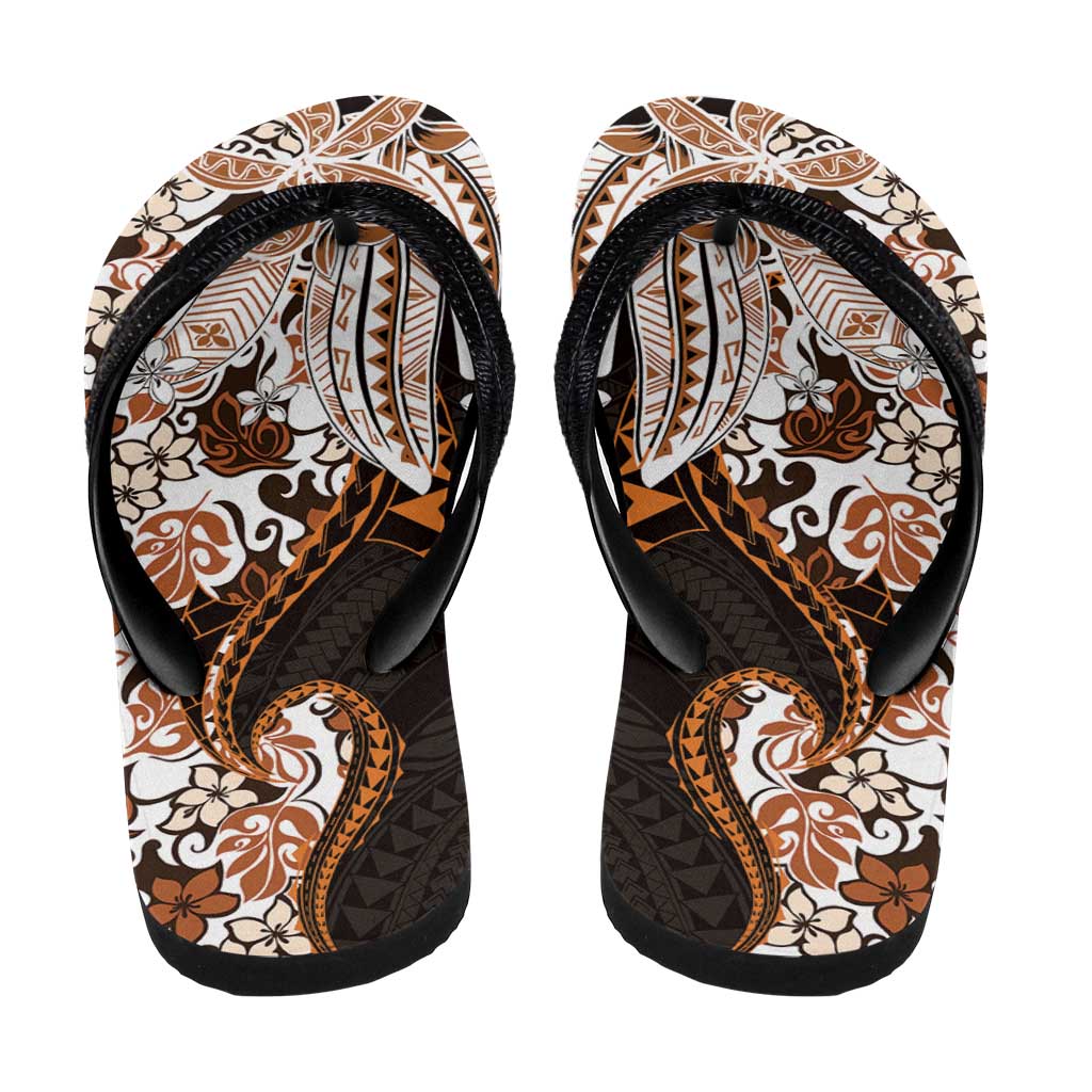 Monstera Plumeria Flowers Orange Flip Flops Polynesian Pattern LT01 - Polynesian Pride