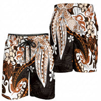 Monstera Plumeria Flowers Orange Shorts for Men Polynesian Pattern