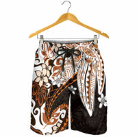 Monstera Plumeria Flowers Orange Shorts for Men Polynesian Pattern