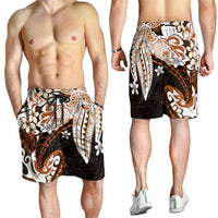 Monstera Plumeria Flowers Orange Shorts for Men Polynesian Pattern