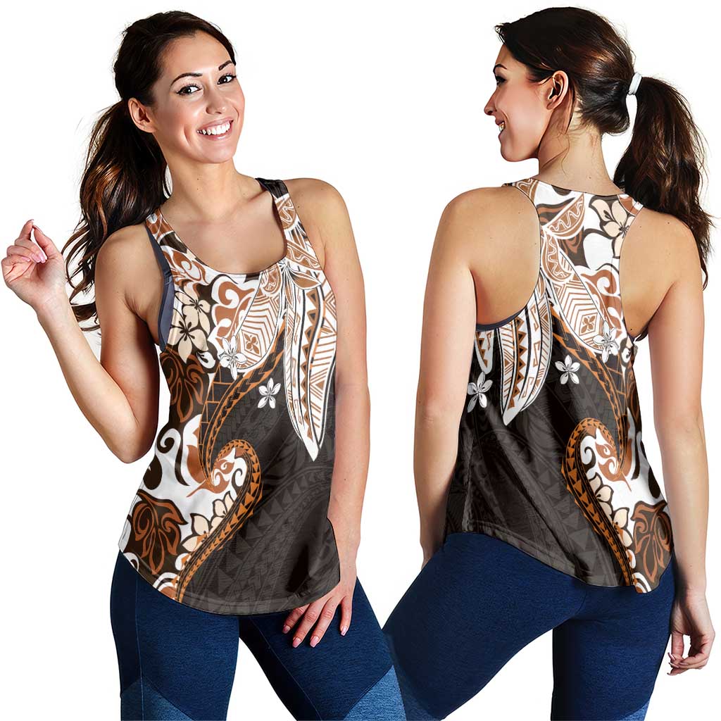 Monstera Plumeria Flowers Orange Women Racerback Tank Polynesian Pattern LT01 - Polynesian Pride