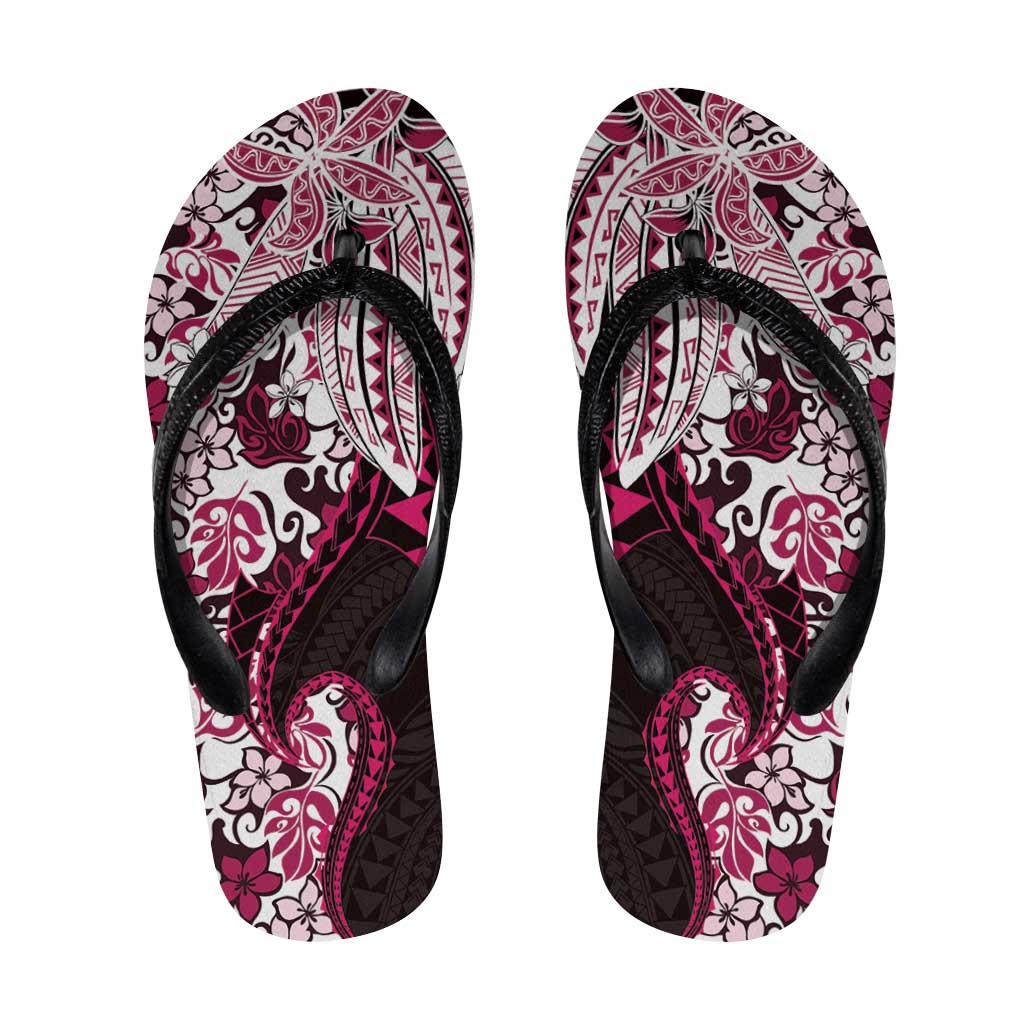 Monstera Plumeria Flowers Pink Flip Flops Polynesian Pattern LT01 Pink - Polynesian Pride