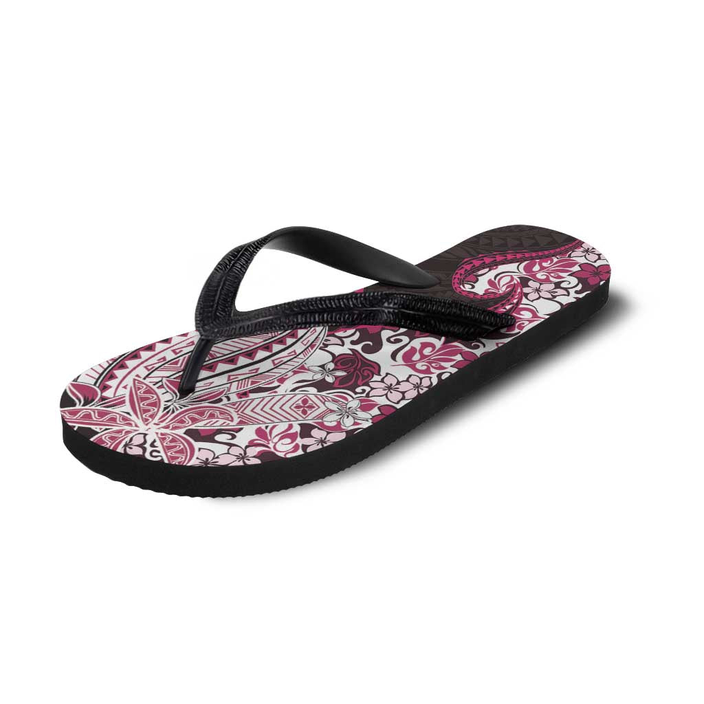 Monstera Plumeria Flowers Pink Flip Flops Polynesian Pattern LT01 - Polynesian Pride