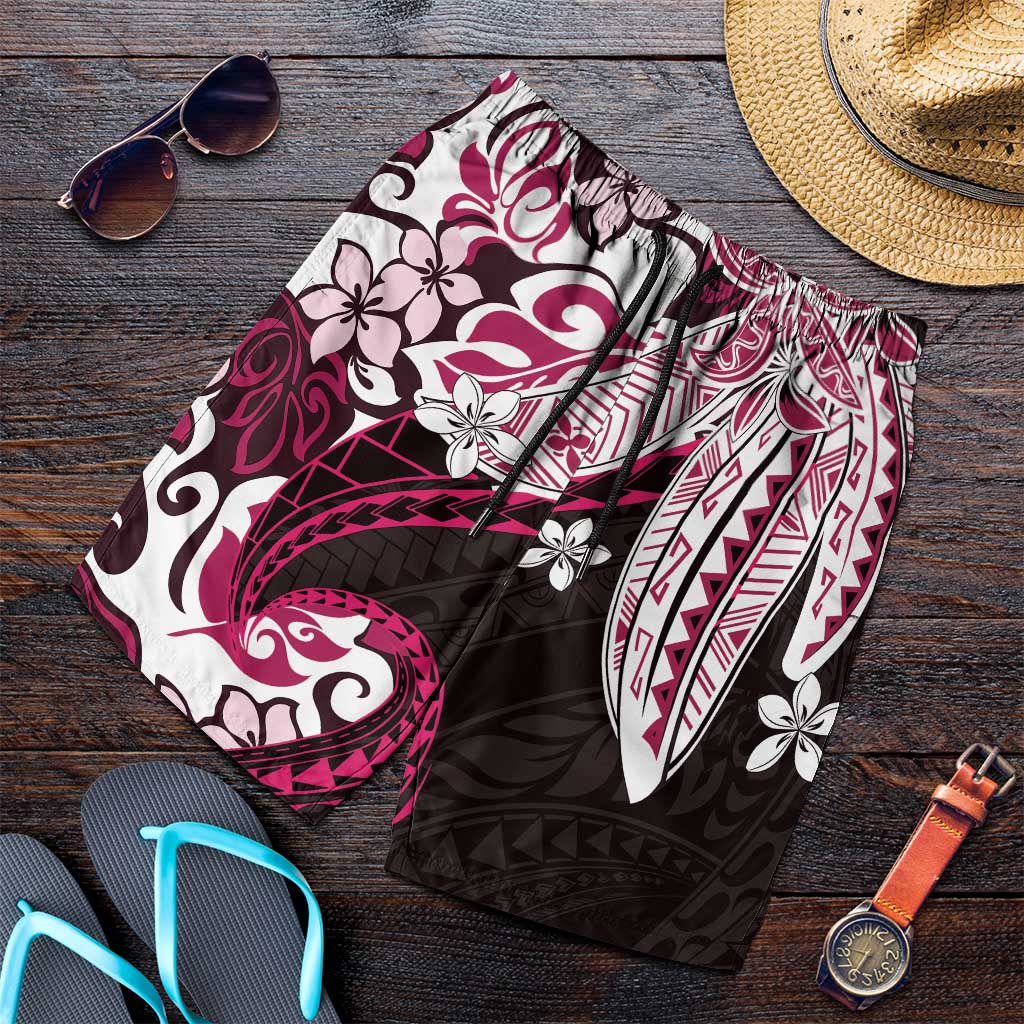 Monstera Plumeria Flowers Pink Shorts for Men Polynesian Pattern LT01 Pink - Polynesian Pride