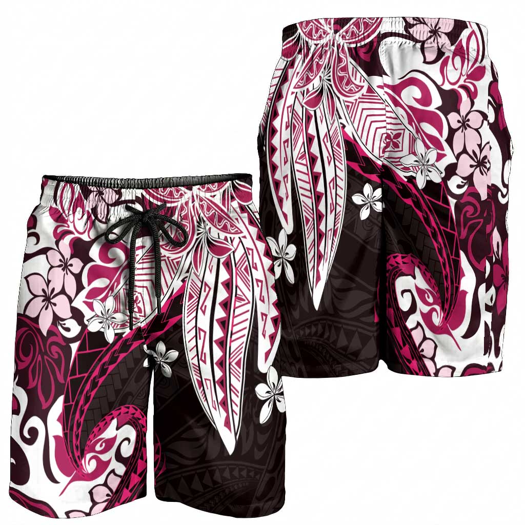 Monstera Plumeria Flowers Pink Shorts for Men Polynesian Pattern LT01 - Polynesian Pride