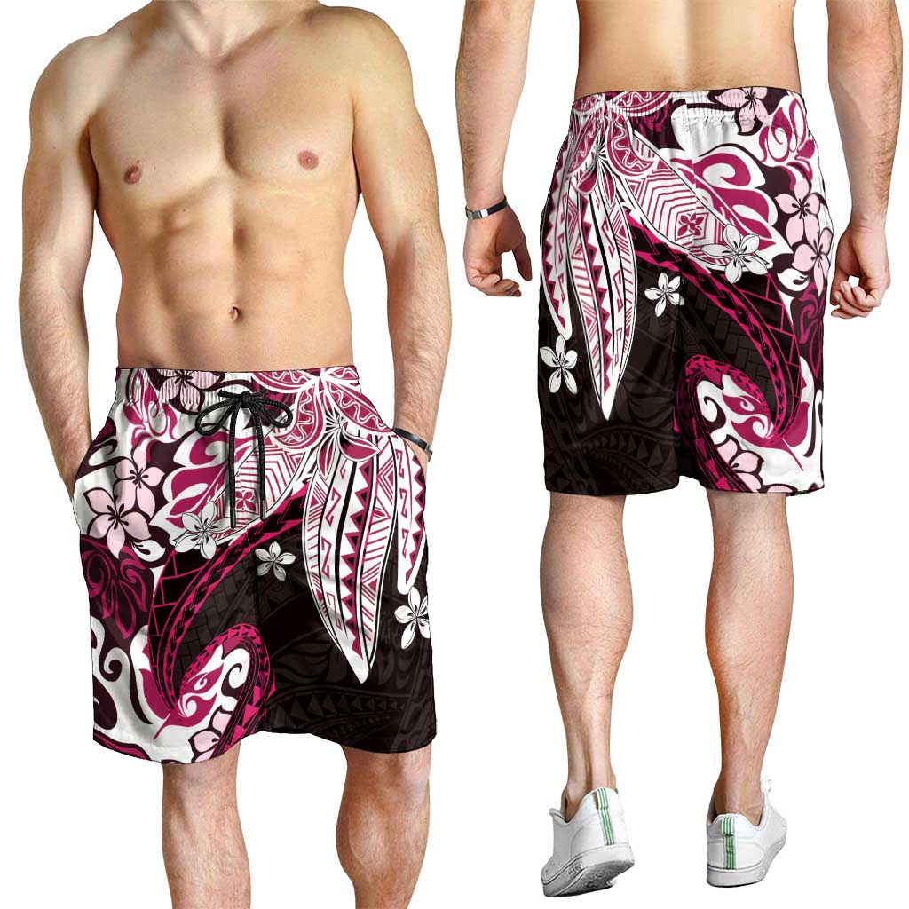 Monstera Plumeria Flowers Pink Shorts for Men Polynesian Pattern LT01 - Polynesian Pride