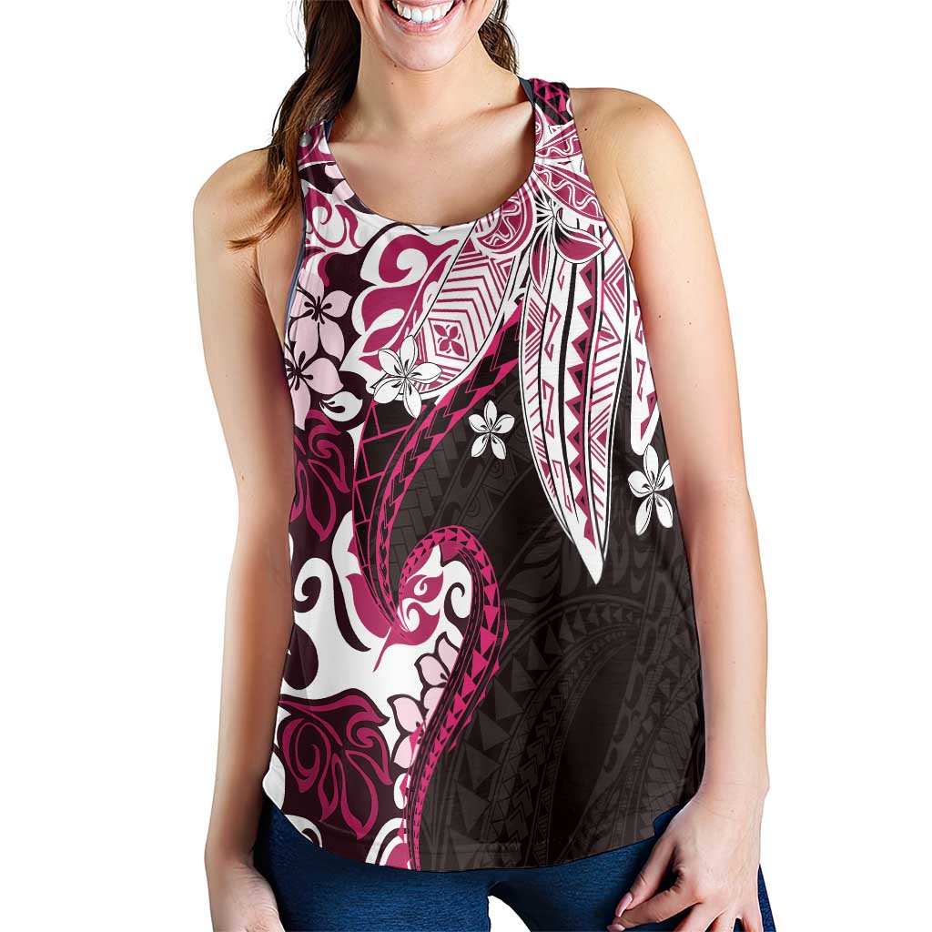 Monstera Plumeria Flowers Pink Women Racerback Tank Polynesian Pattern LT01 - Polynesian Pride