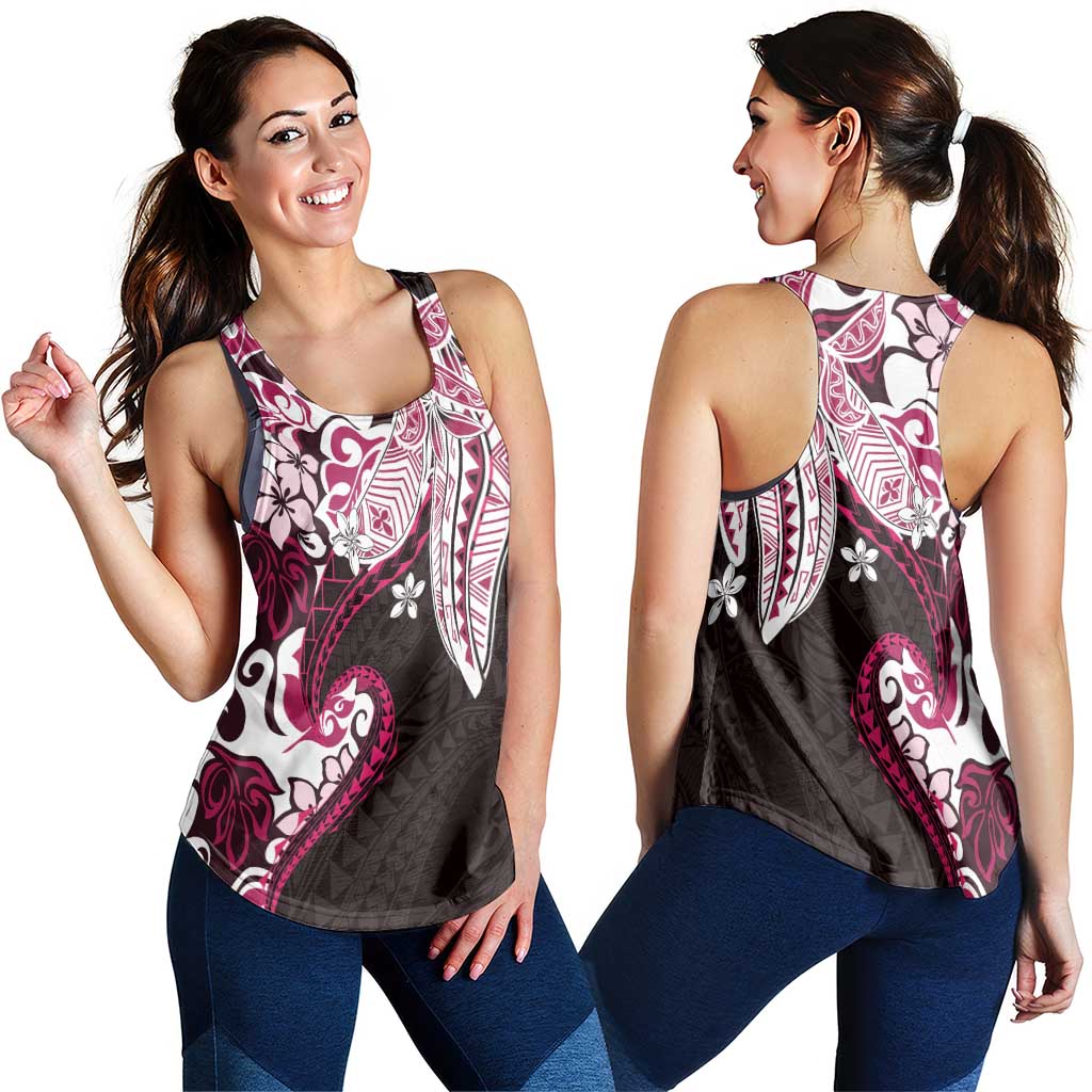Monstera Plumeria Flowers Pink Women Racerback Tank Polynesian Pattern LT01 - Polynesian Pride