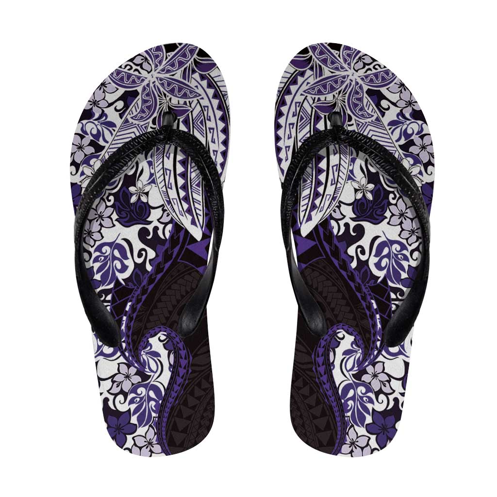 Monstera Plumeria Flowers Purple Flip Flops Polynesian Pattern LT01 Purple - Polynesian Pride