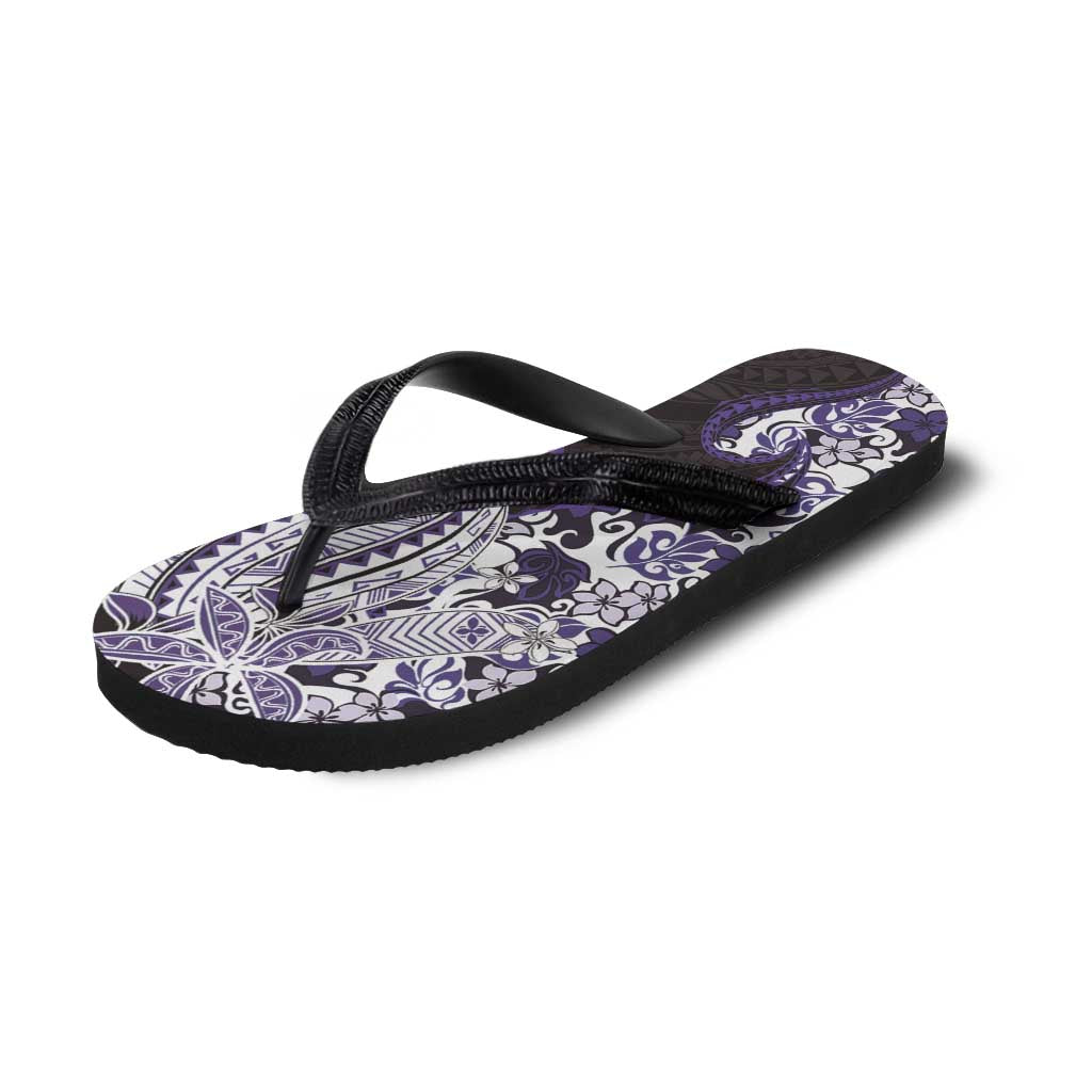 Monstera Plumeria Flowers Purple Flip Flops Polynesian Pattern LT01 - Polynesian Pride