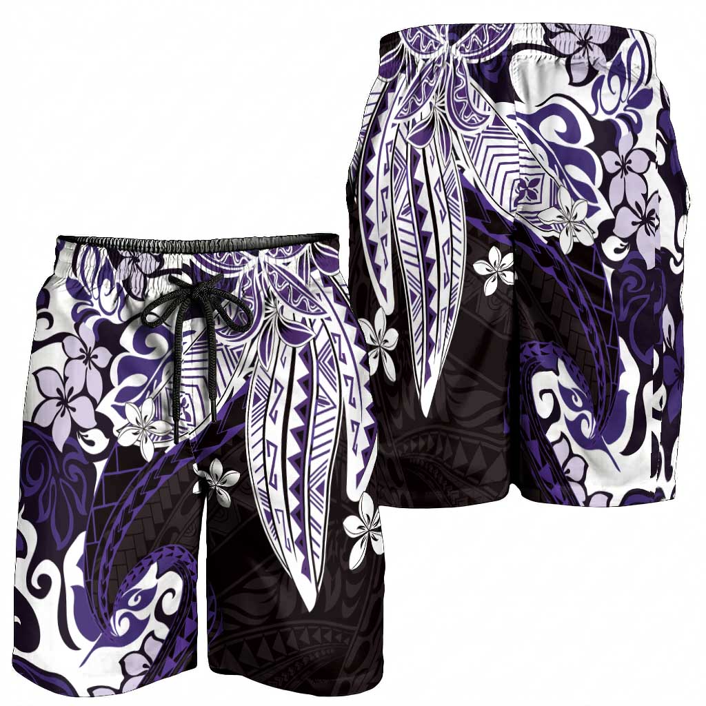 Monstera Plumeria Flowers Purple Shorts for Men Polynesian Pattern LT01 - Polynesian Pride