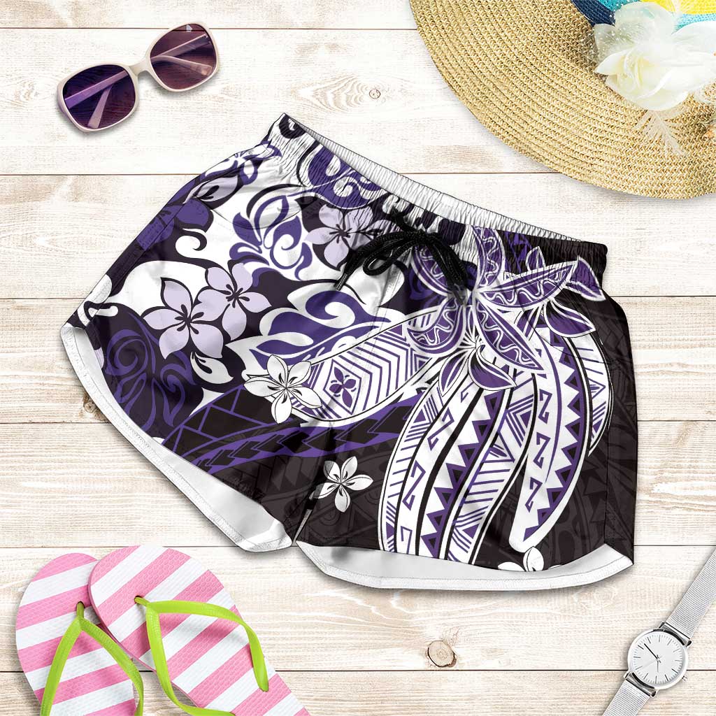 Monstera Plumeria Flowers Purple Shorts for Women Polynesian Pattern LT01 Purple - Polynesian Pride