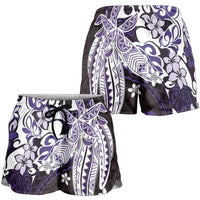Monstera Plumeria Flowers Purple Shorts for Women Polynesian Pattern LT01 - Polynesian Pride