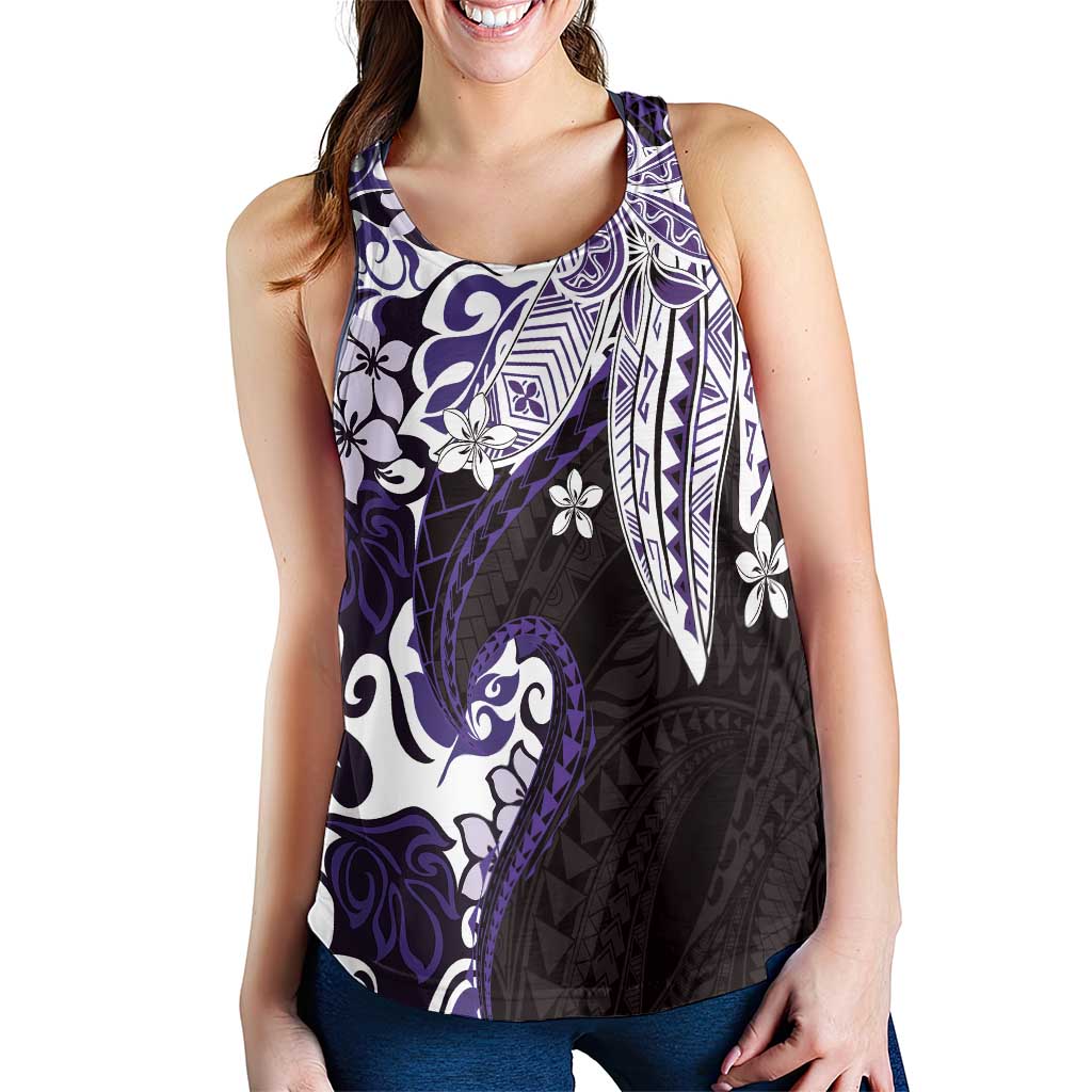 Monstera Plumeria Flowers Purple Women Racerback Tank Polynesian Pattern LT01 - Polynesian Pride