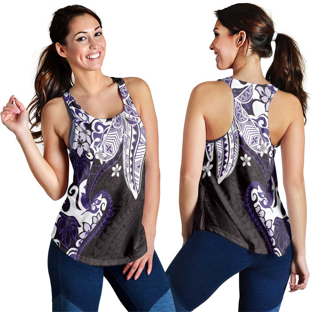 Monstera Plumeria Flowers Purple Women Racerback Tank Polynesian Pattern LT01 - Polynesian Pride