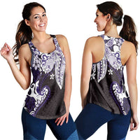 Monstera Plumeria Flowers Purple Women Racerback Tank Polynesian Pattern LT01 - Polynesian Pride