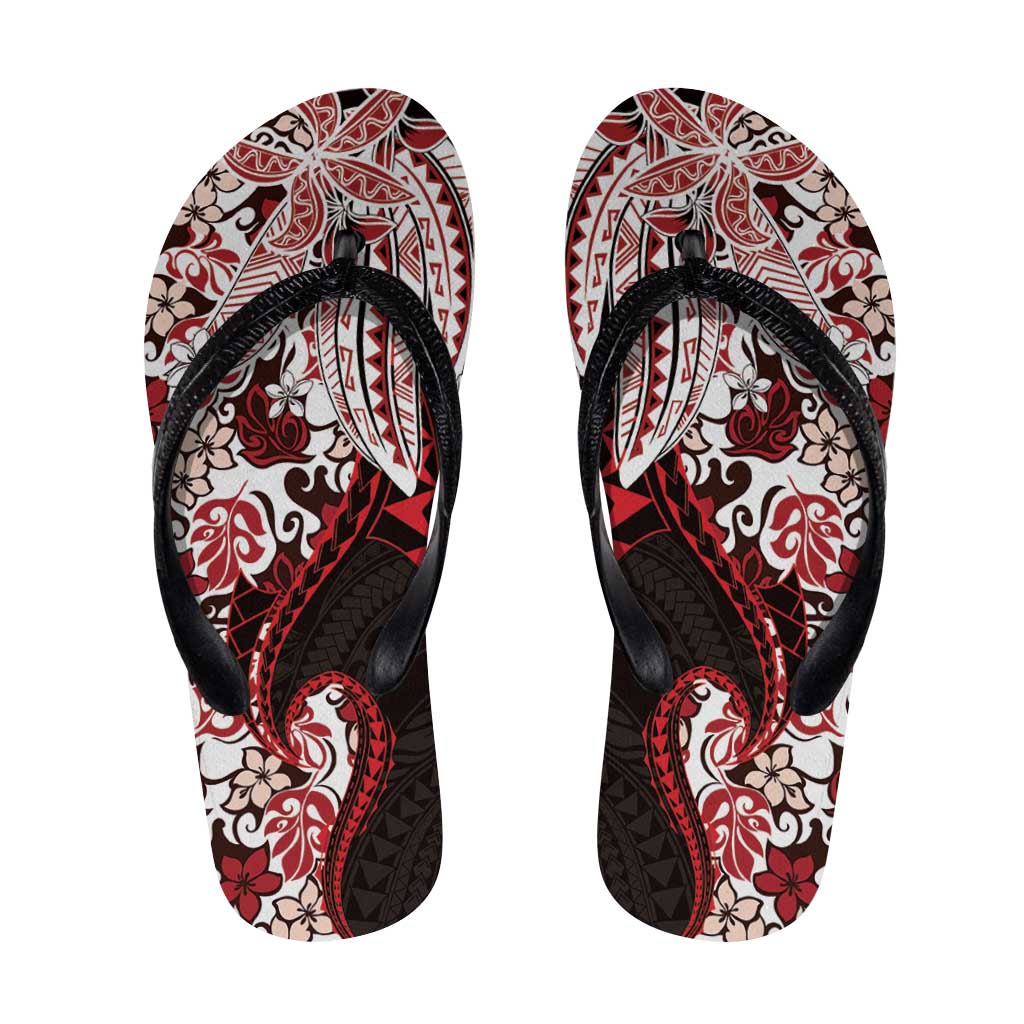 Monstera Plumeria Flowers Red Flip Flops Polynesian Pattern LT01 Red - Polynesian Pride