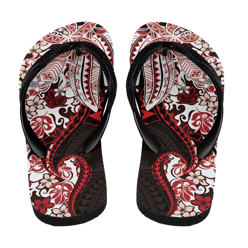 Monstera Plumeria Flowers Red Flip Flops Polynesian Pattern LT01 - Polynesian Pride