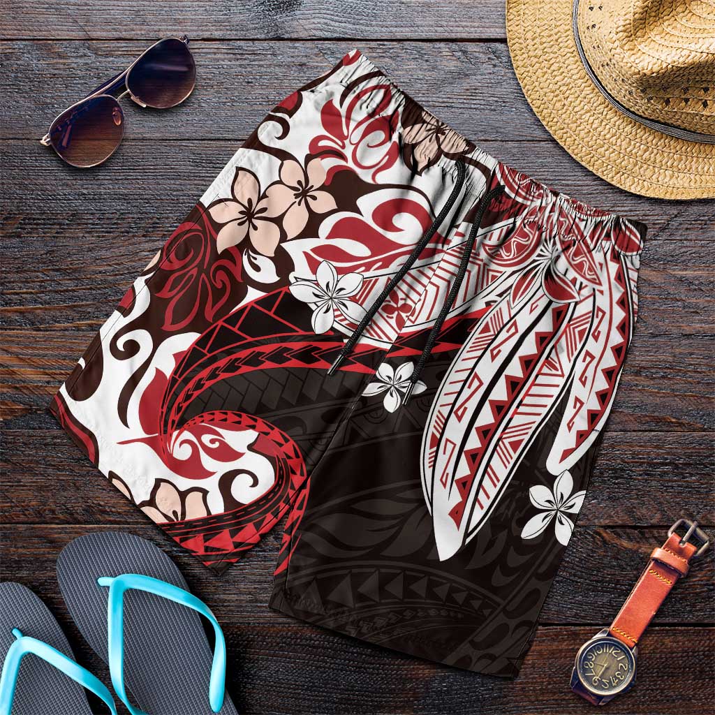 Monstera Plumeria Flowers Red Shorts for Men Polynesian Pattern LT01 Red - Polynesian Pride