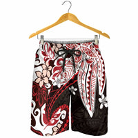 Monstera Plumeria Flowers Red Shorts for Men Polynesian Pattern LT01 - Polynesian Pride