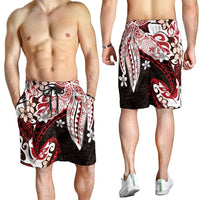 Monstera Plumeria Flowers Red Shorts for Men Polynesian Pattern LT01 - Polynesian Pride