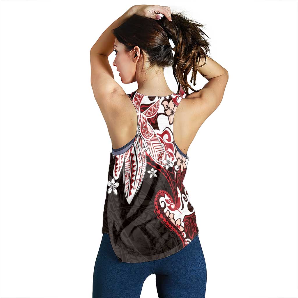 Monstera Plumeria Flowers Red Women Racerback Tank Polynesian Pattern LT01 - Polynesian Pride