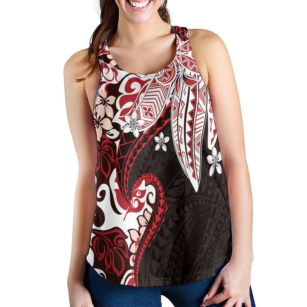 Monstera Plumeria Flowers Red Women Racerback Tank Polynesian Pattern LT01 - Polynesian Pride