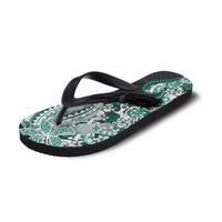 Monstera Plumeria Flowers Teal Flip Flops Polynesian Pattern LT01 - Polynesian Pride
