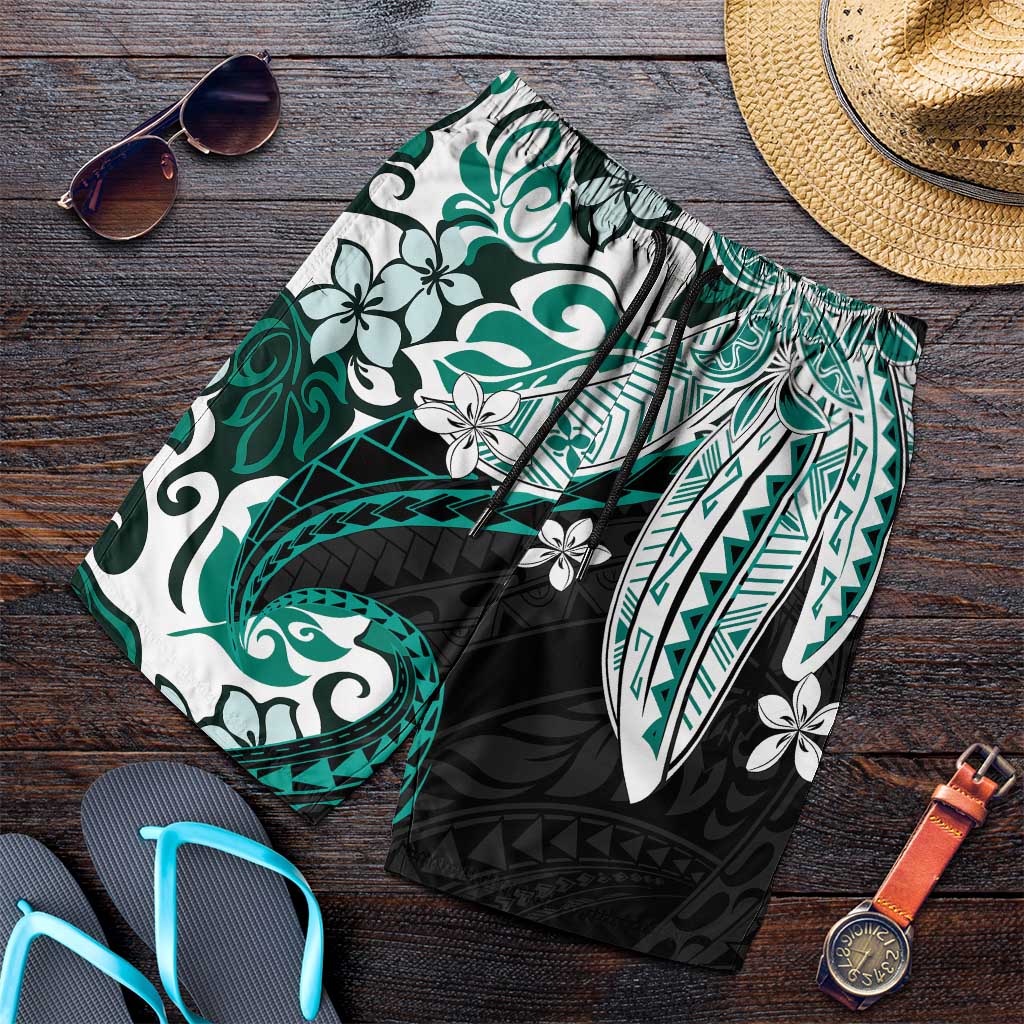 Monstera Plumeria Flowers Teal Shorts for Men Polynesian Pattern LT01 Teal - Polynesian Pride