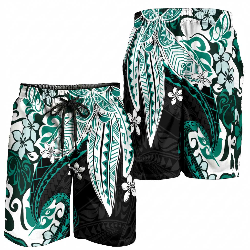 Monstera Plumeria Flowers Teal Shorts for Men Polynesian Pattern LT01 - Polynesian Pride