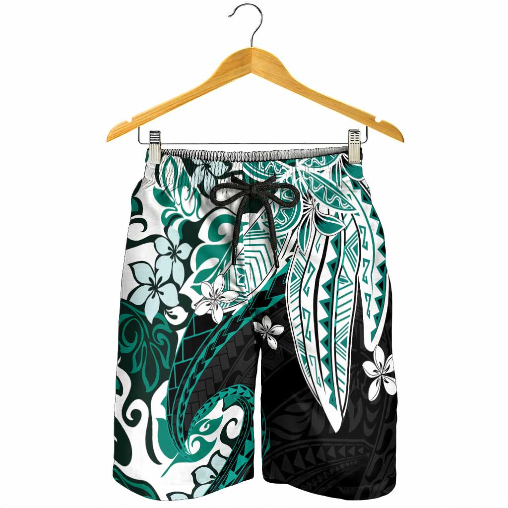 Monstera Plumeria Flowers Teal Shorts for Men Polynesian Pattern LT01 - Polynesian Pride
