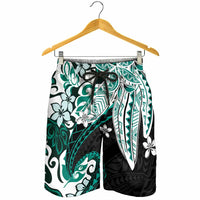 Monstera Plumeria Flowers Teal Shorts for Men Polynesian Pattern LT01 - Polynesian Pride