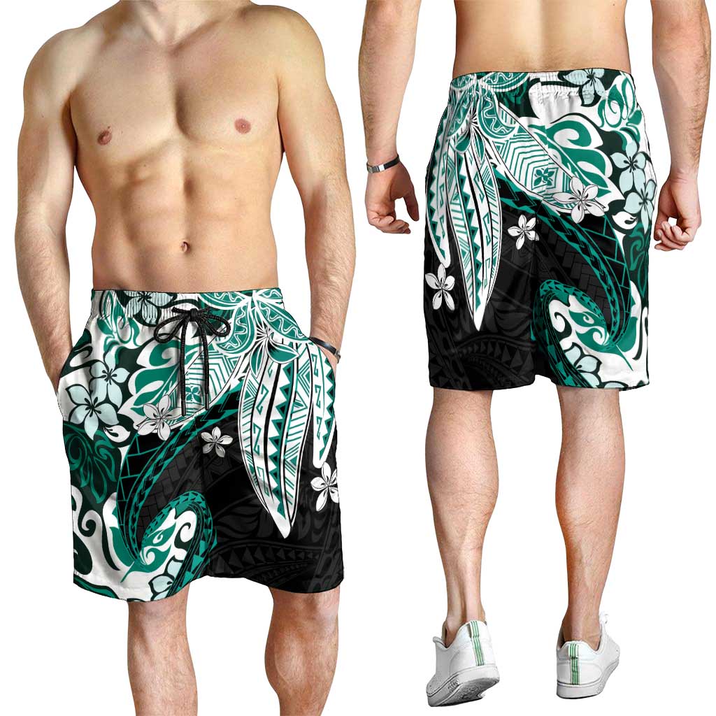 Monstera Plumeria Flowers Teal Shorts for Men Polynesian Pattern LT01 - Polynesian Pride