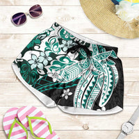 Monstera Plumeria Flowers Teal Shorts for Women Polynesian Pattern LT01 Teal - Polynesian Pride
