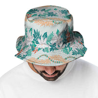 Monstera Tiare Plumeria Lei Pattern Bucket Hat Teal Version LT01 - Polynesian Pride