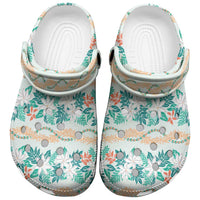 Monstera Tiare Plumeria Lei Pattern Clogs Shoes Teal Version