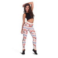 Monstera Tiare Plumeria Lei Pattern Leggings Red Version LT01 - Polynesian Pride